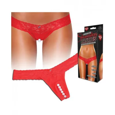 Crotchless Panties Thong Pearl Beads Red M L