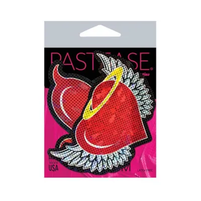 Pastease Angel Devil Heart Red Glitter Hearts With Wings Halo Horns Tail Nipple Pasties