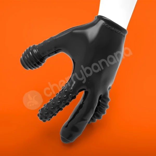 Oxballs Finger Fuck Glove Black Soft Rubbery Glove With 5 Different Digit Shapes & Textures