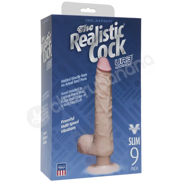 The Realistic Cock Vibrating Slim Flesh 9" Dildo With Balls