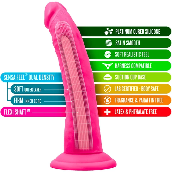 Neo Elite 7.5 Inch Dual Density Realistic Silicone Dildo by Blush - Neon Pink — image 12 of 12