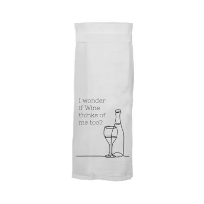 Games Novelty Twisted Wares I Wonder If Wine Thinks Of Me Too Flour Towel