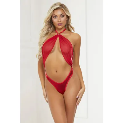 Mesh and Lame Playsuit With Gold Rings One Size Red