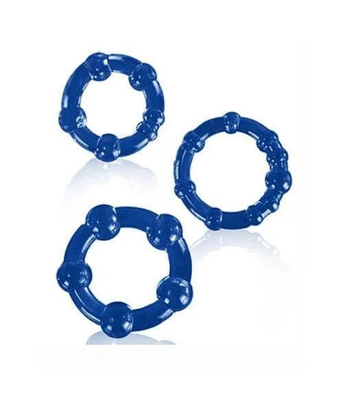 Stay Hard Beaded Cock Rings - 3 Pack - Blue