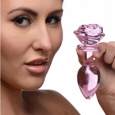 Pink Rose Glass Anal Plug Large