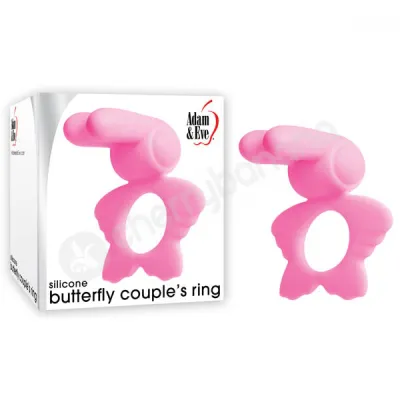 Adam Eve Pink Silicone Butterfly Couples Ring