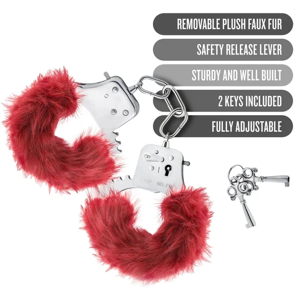 Temptasia Cuffs By Blush Novelties - Burgundy Plush Furry Handcuffs — image 10 of 10