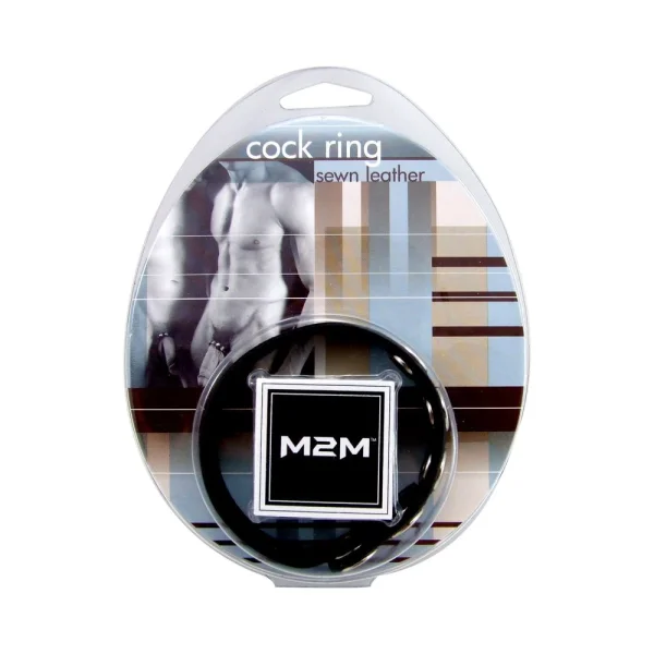 M2M Cock Ring Sewn Leather 5 Snaps Black