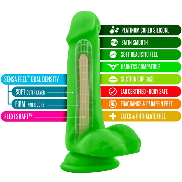 Neo Elite 6 Inch Dual Density Realistic Silicone Dildo With Balls by Blush - Neon Green — image 10 of 10