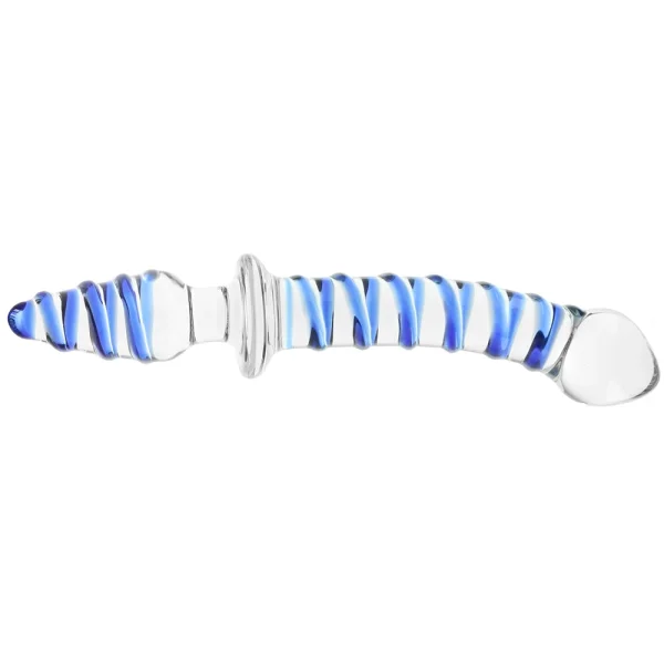 Gläs Mr. Swirly Double Ended Glass Dildo & Butt Plug - Clear & Blue