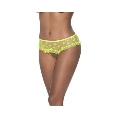 Women s Lingerie Magic Silk Love Star Skirted Hipster With Open Crotch Panty Neon Chartreuse S m