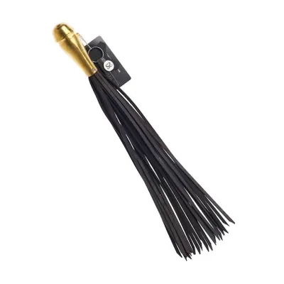 Bound X Leather Flogger With Bronze Grip Metal Handle