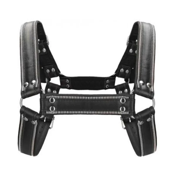 Premium Leather D-ring Zipper Bulldog Harness S/m Black