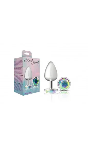 Cheeky Charms Silver Metal Butt Plug with Clear Gem