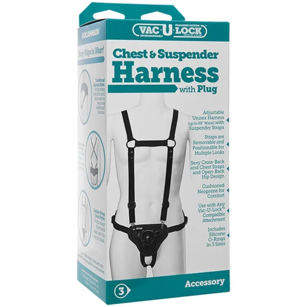 Vac-U-Lock - Chest & Suspender Harness With Plug - Black