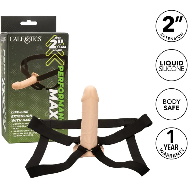 Performance Maxx Life-Like Silicone 7" Hollow Penis Extension With Harness By CalExotics - Vanilla