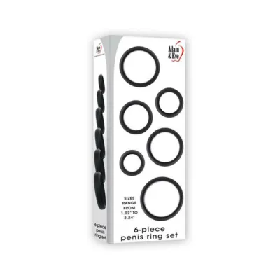 Adam Eve 6 piece Penis Ring Set Silicone Black