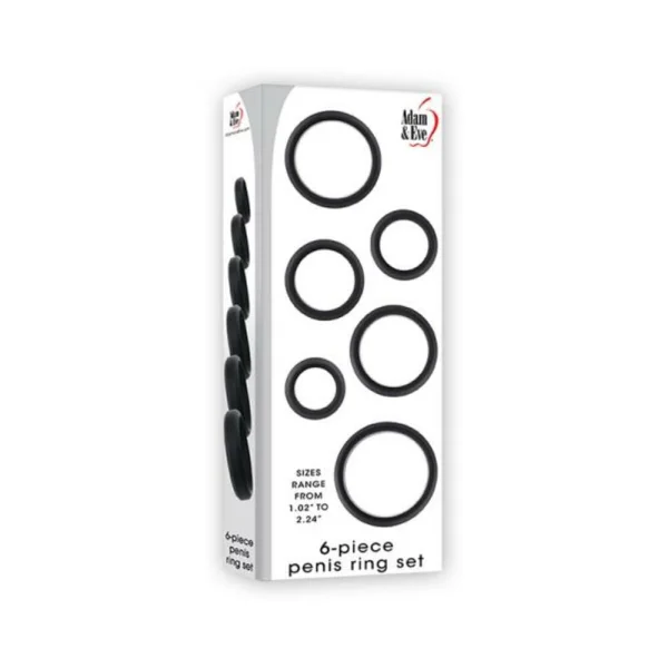 Adam & Eve 6-piece Penis Ring Set Silicone Black