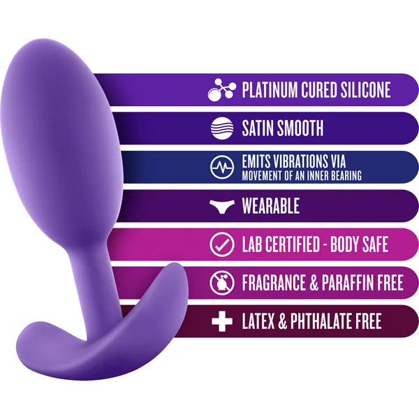 Luxe Wearable Silicone Vibra Slim Butt Plug by Blush - Medium, Purple — image 13 of 14