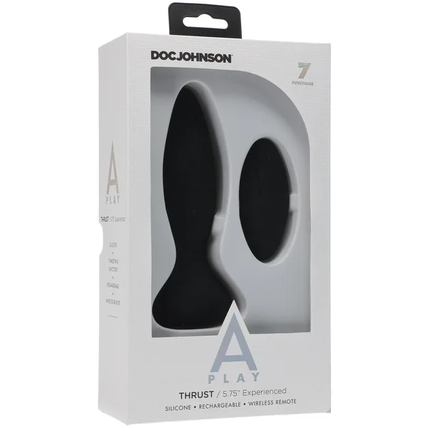 A-Play Thrust Experienced Pulsating Rechargeable Silicone Anal Plug With Remote By Doc Johnson - Black — image 8 of 9