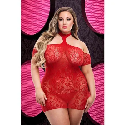 Cut Out Lace Mini Dress Red Os xl