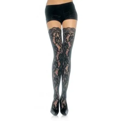 Lace Top Lace Thigh Highs One Size Black