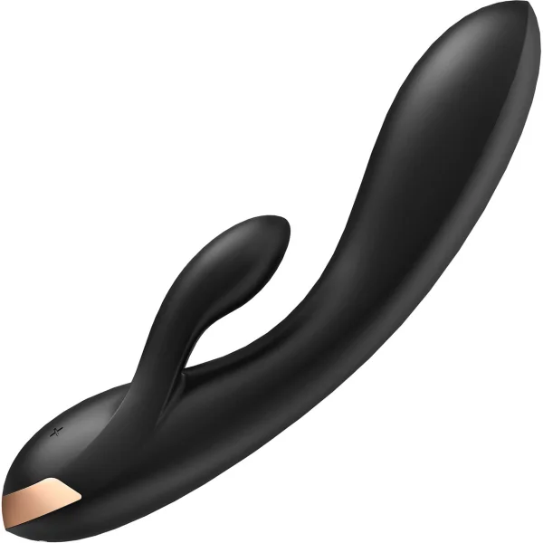 Satisfyer Double Flex Rechargeable Waterproof App Enabled 12-Function Rabbit Vibrator - Black