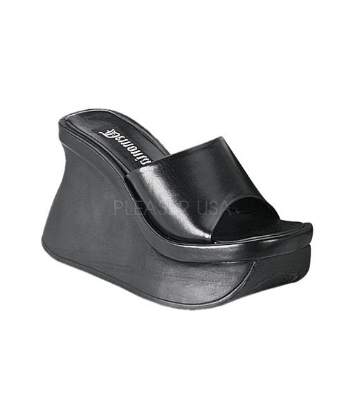 PACE-01 - 4 1/2" Goth Punk Wedge Blk Pu P/F Sandal