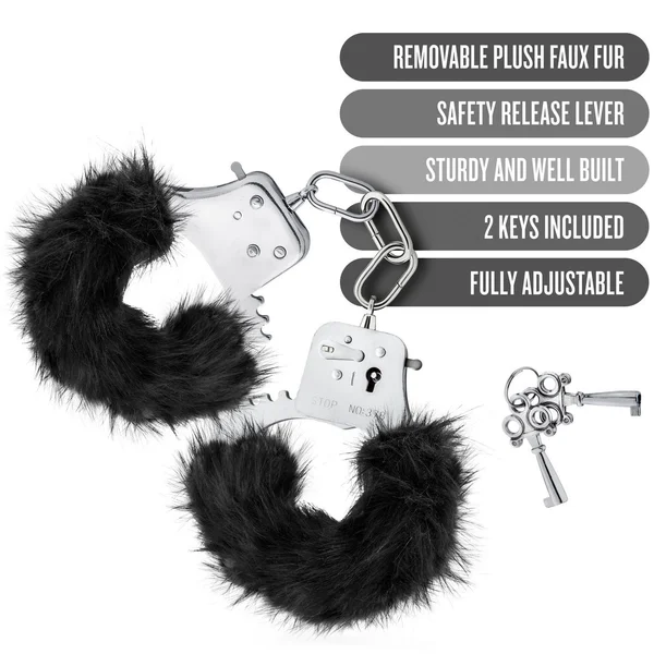 Temptasia Cuffs By Blush Novelties - Black Plush Furry Handcuffs — image 10 of 10