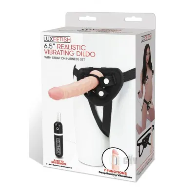 Lux Fetish 6 5 Realistic Vibrating Dildo W strap On Harness Set