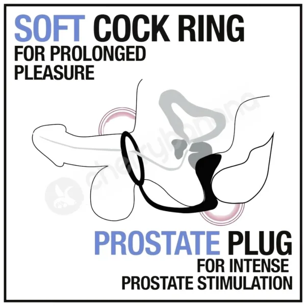 Anal Adventures Platinum Silicone Black Cock Ring With Prostate Plug