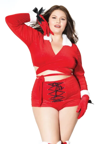 Plus Size Velvet Sparkle Fur Santa Shorts