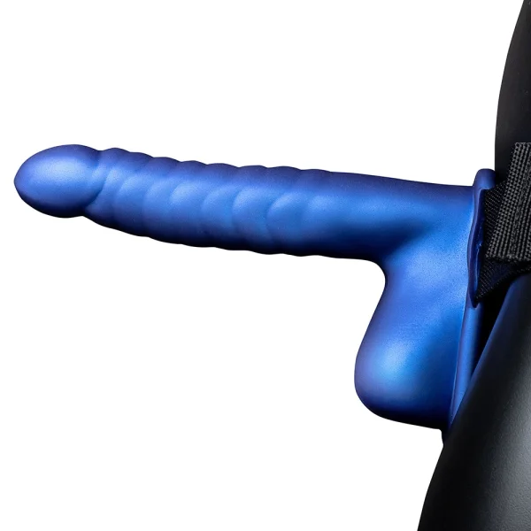 Ouch! Ribbed 8 Inch Hollow Ballsy Strap-On