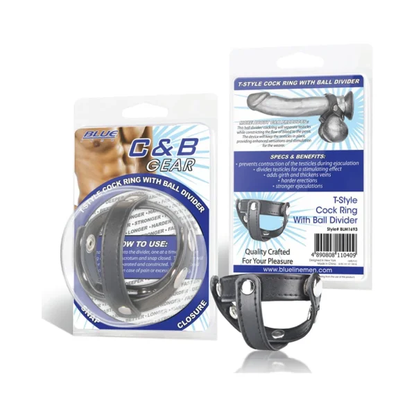 C & B Gear T-Style Cock Ring with Ball Divider Black