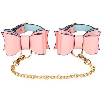 Bondara Luxe Bow To Me Pink PU Ankle Cuffs