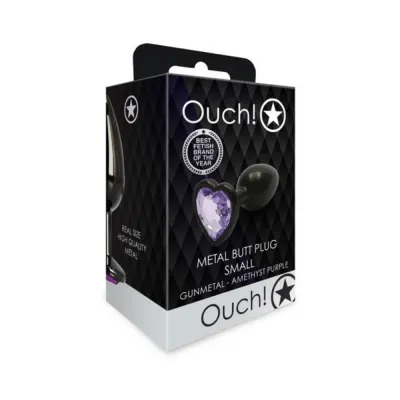Butt Plugs Shots Ouch Heart Gem Butt Plug Small Gunmetal amethyst