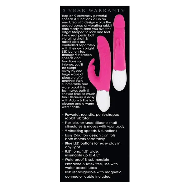 Adam & Eve Realistic Rabbit Dual Stimulator - Pink