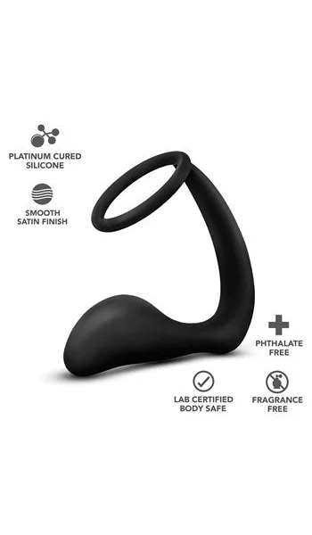 Platinum Cock Ring Plug in Black by Anal Adventures