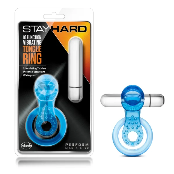 Stay Hard 10 Function Vibrating Tongue Ring Blue — image 9 of 14