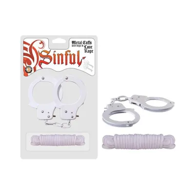 Sinful Metal Cuffs Love Rope White