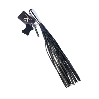 Bound X Textured Leather Flogger With Tapered Metal Handle