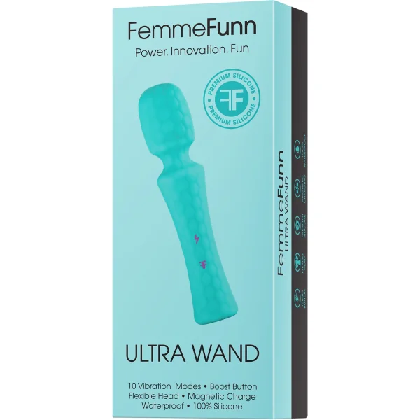 Ultra Wand Rechargeable Silicone Waterproof Wand Style Vibrator By FemmeFunn - Turquoise
