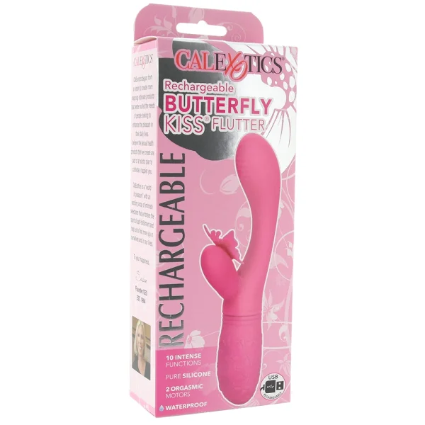 Rechargeable Butterfly Kiss Silicone Flutter Dual Stimulation Vibrator By CalExotics - Pink