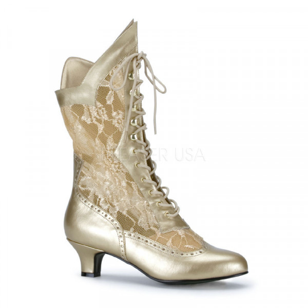 DAME-115 - Glod Pu-Lace Victorian Ankle Boot, Lace, Pioneer, 2"