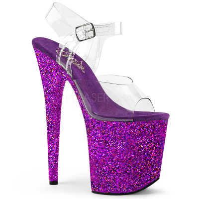 8 inches Heel 4 inches PF Ankle Strap Sandal W Holographic Glitter Cov