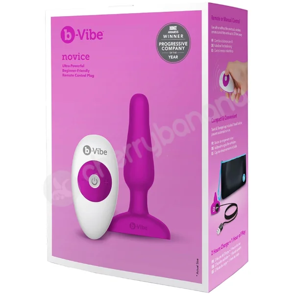 B-Vibe Novice Plug Purple 4" Vibrating R/C Butt Plug With Travel Case