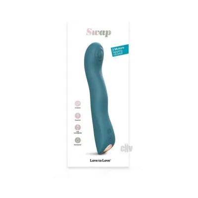 G Spot Vibrators Love To Love Swap Rechargeable Triple Motor Tapping Silicone G spot Vibrator Teal Me