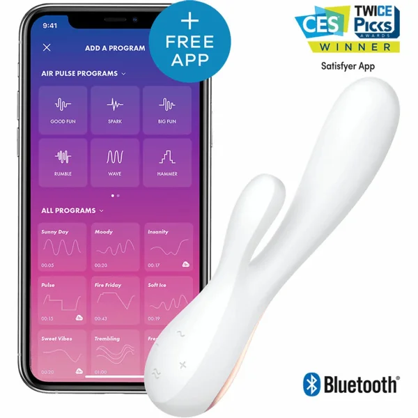 Satisfyer Mono Flex Rechargeable Waterproof App Enabled Rabbit Vibrator - White