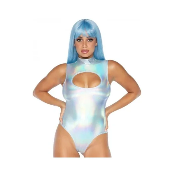 Spandex Keyhole Bodysuit Silver Large