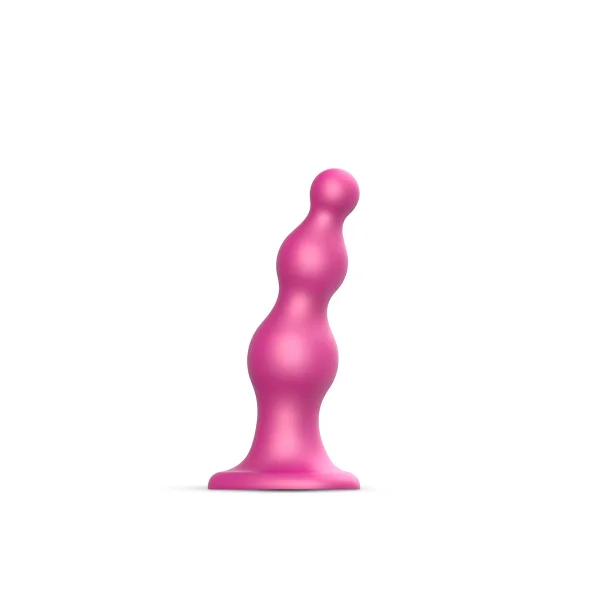 Strap-on-Me Hybrid Collection Beads Silicone Suction Cup Dildo - S Metallic Raspberry Pink